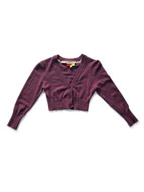 Fervour purple v-neck cropped cardigan, 3/4 sleeve, xs